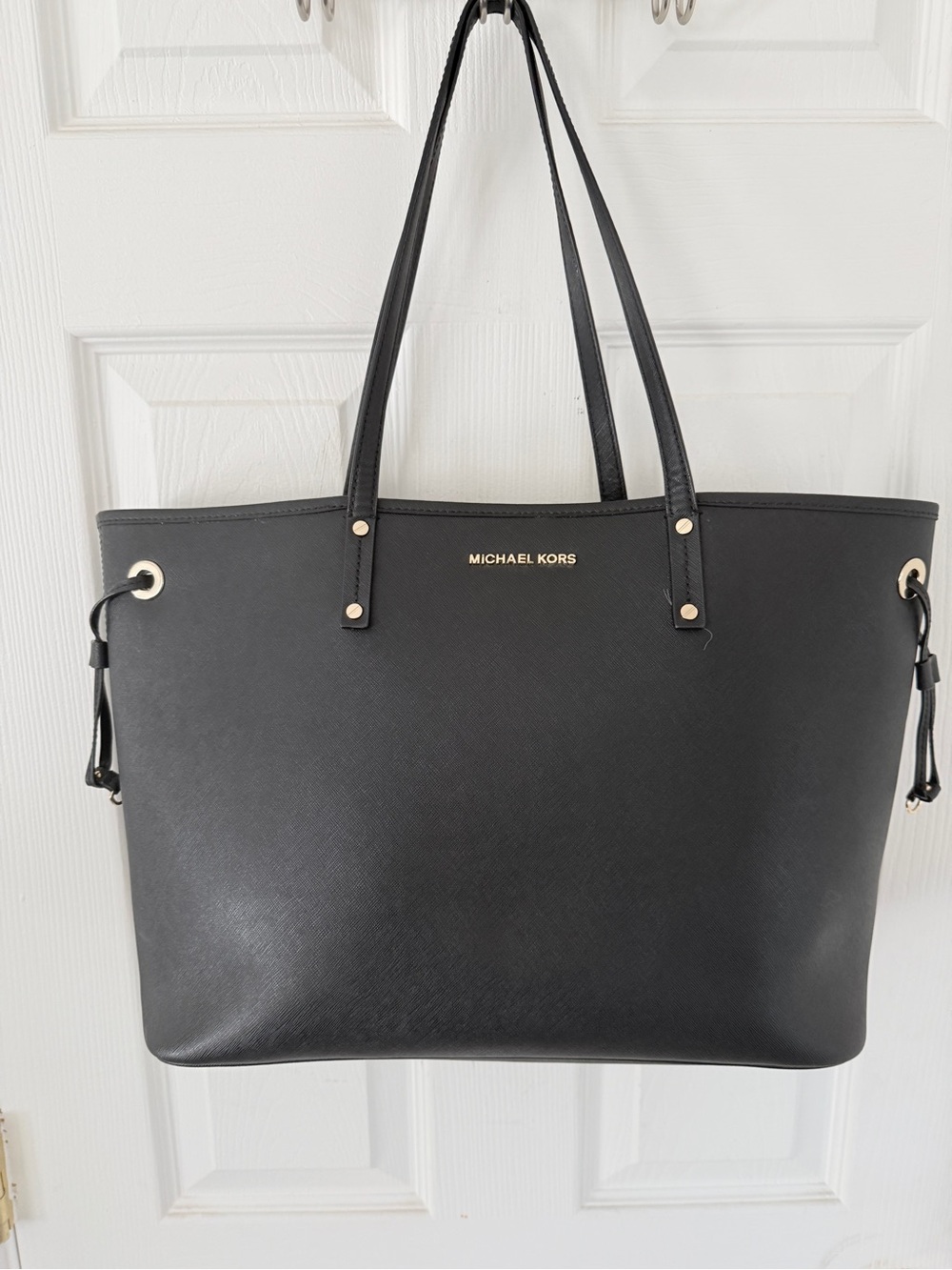 Michael Kors Black Saffiano Leather Tote with Gold Accents